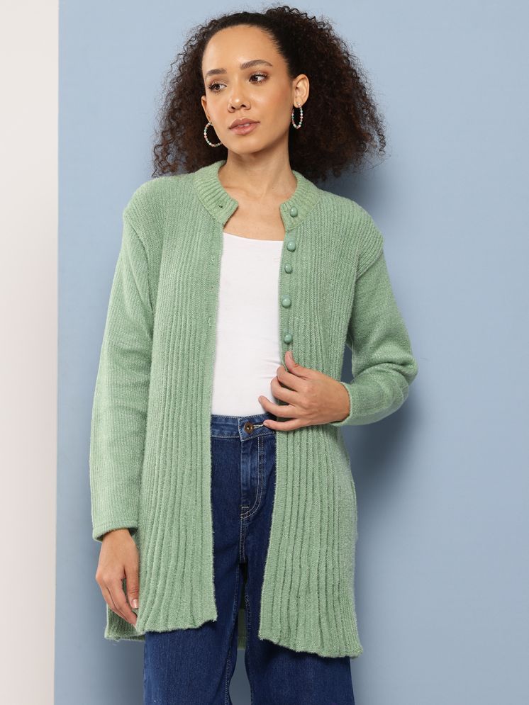     			Aarika Woollen Chinese/Mandarin Collar Women's Buttoned Cardigans - Green ( )