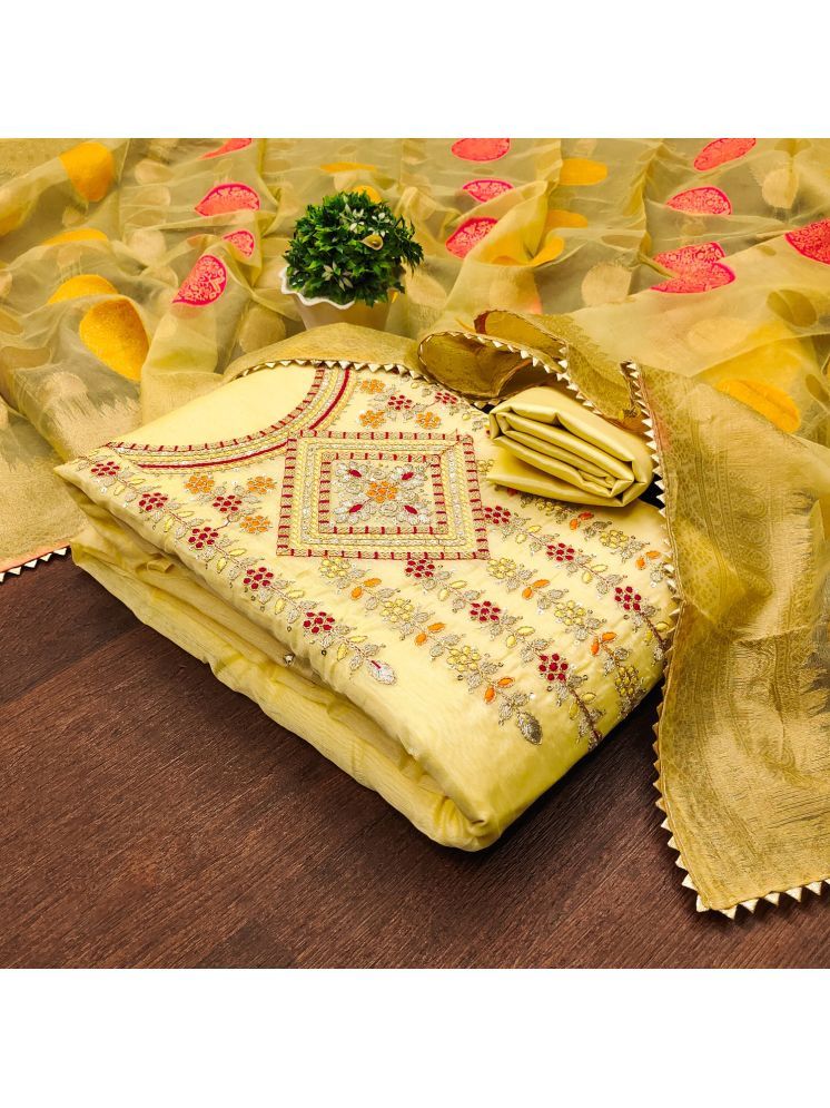     			Aika Unstitched Chanderi Embroidered Dress Material - Yellow ( Pack of 1 )