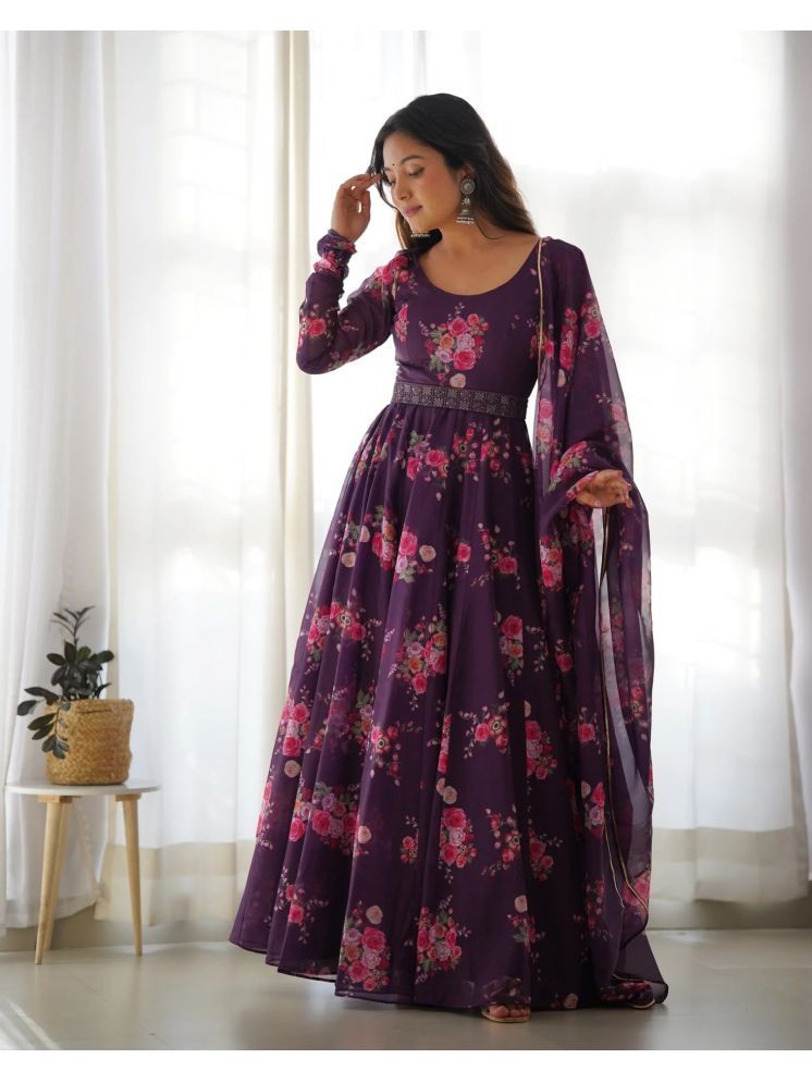     			Femvy Purple Flared Cotton Blend Women's Stitched Ethnic Gown ( Pack of 1 )