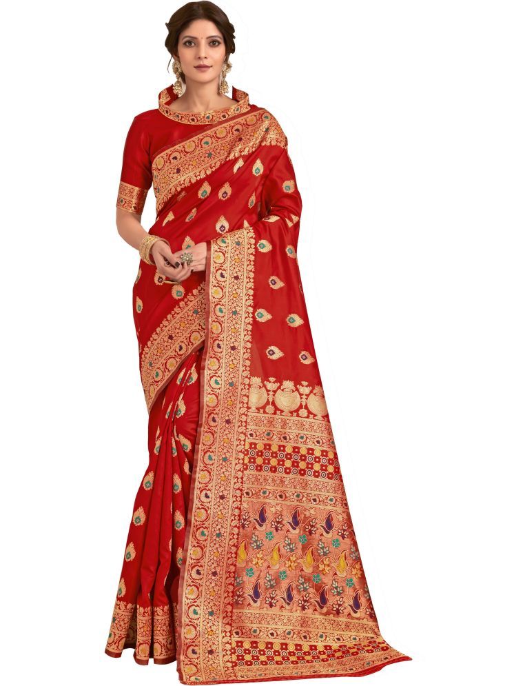     			Sariya Pack of 1 Jacquard Woven Saree With Blouse Piece ( Red )