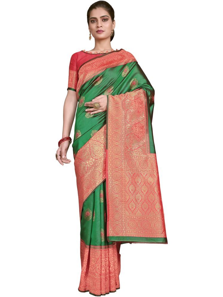     			Sariya Pack of 1 Jacquard Woven Saree With Blouse Piece ( Lime Green )