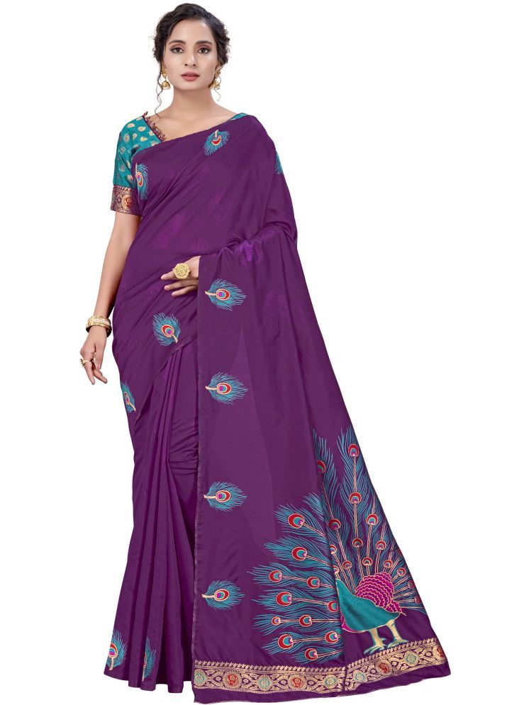     			Sariya Pack of 1 Silk Blend Printed Saree With Blouse Piece ( Purple )