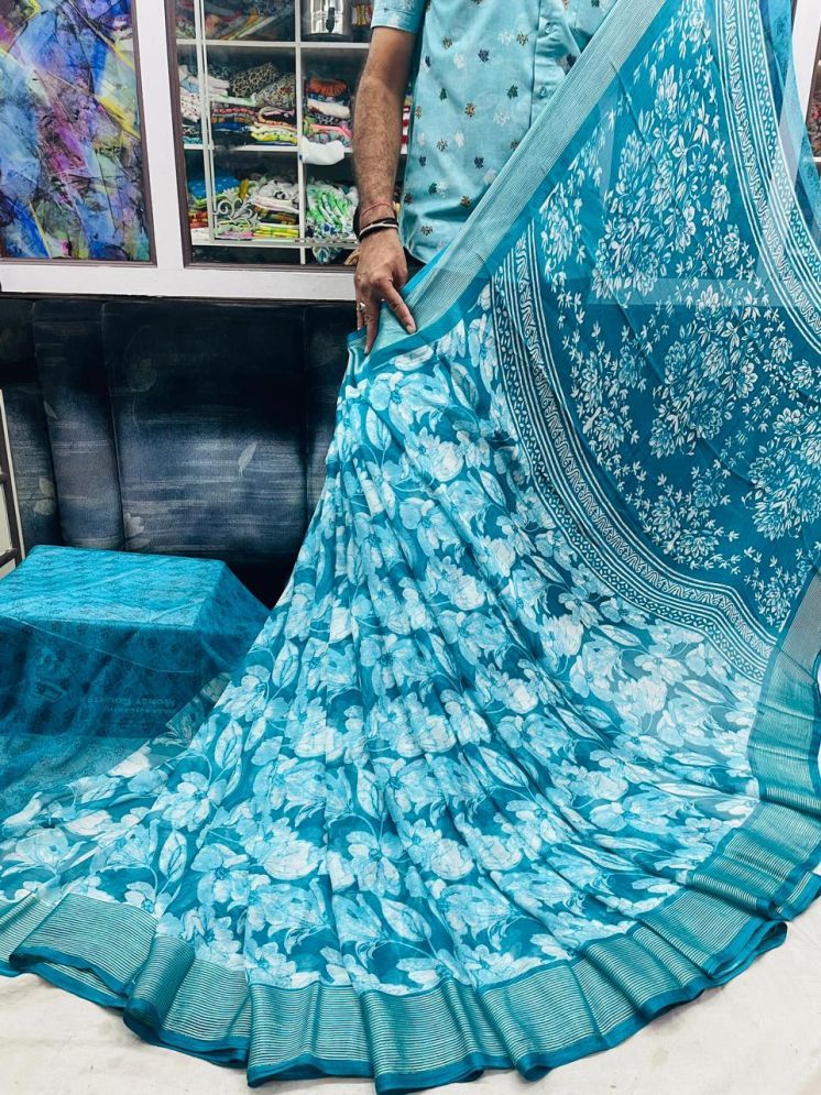     			mahalaxmi fab Pack of 1 Chiffon Printed Saree With Blouse Piece ( Light Blue )