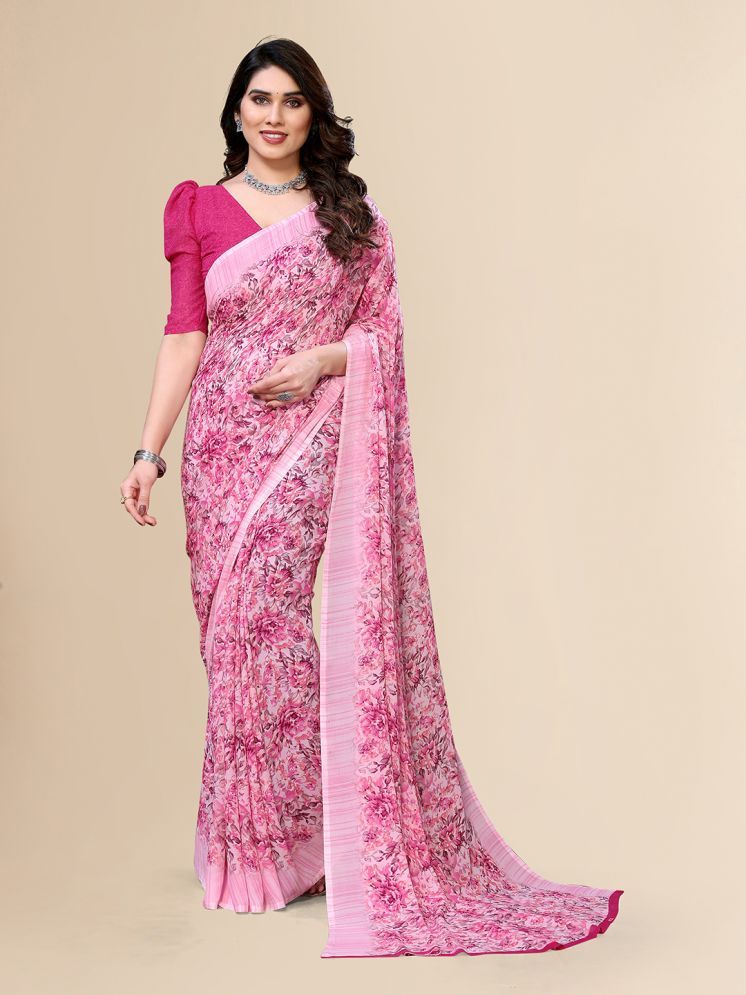     			ANAND SAREES Pack of 1 Georgette Printed Saree With Blouse Piece ( Pink )