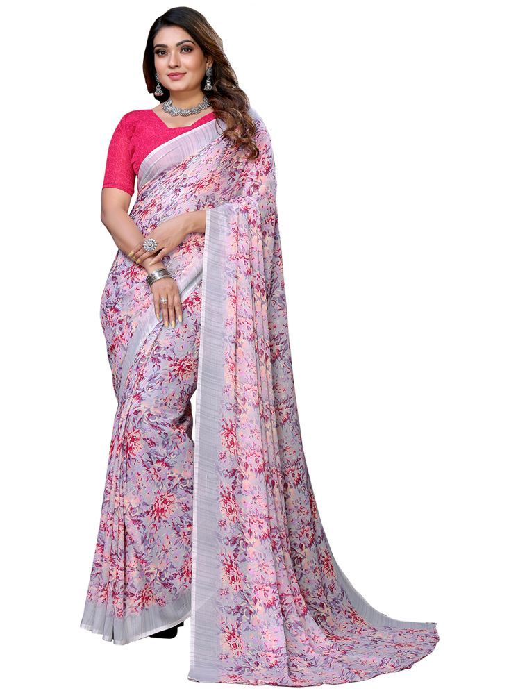     			ANAND SAREES Pack of 1 Georgette Printed Saree With Blouse Piece ( Pink )