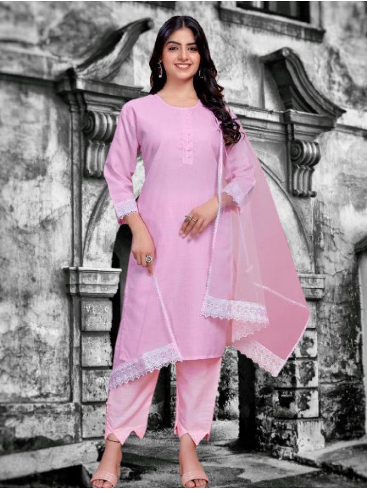     			BIPIN FASHION Cotton Self Design Kurti With Pants Women's Stitched Salwar Suit - Pink ( Pack of 1 )