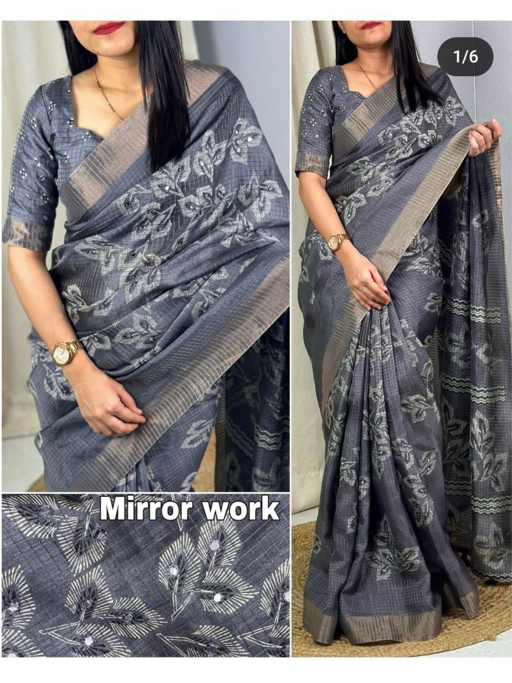     			Bhuwal Fashion Pack of 1 Cotton Silk Printed Saree With Blouse Piece ( Grey )