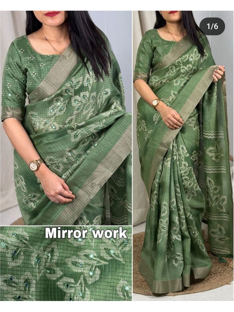     			Bhuwal Fashion Pack of 1 Cotton Silk Printed Saree With Blouse Piece ( Green )