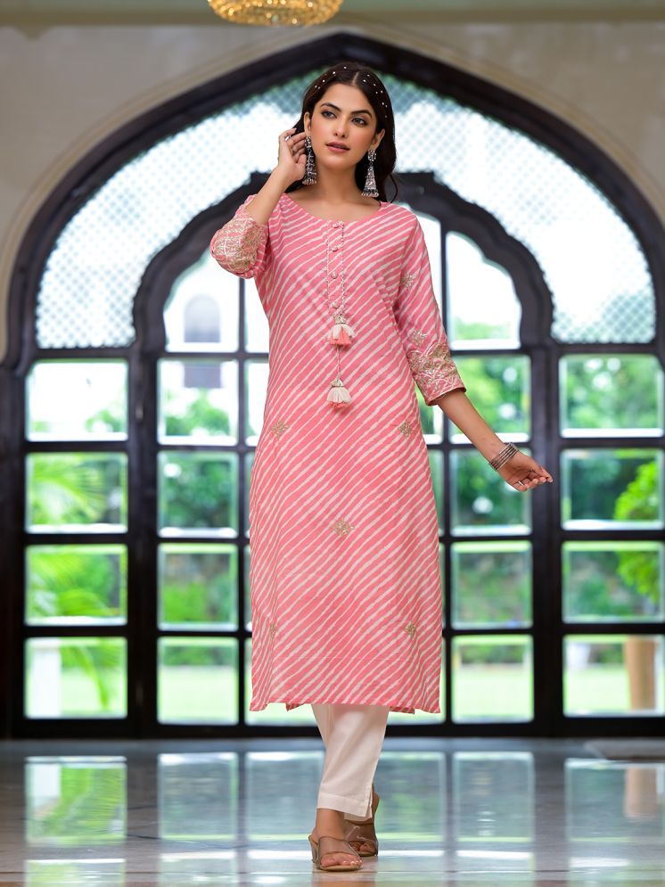     			Divena Pack of 1 Cotton Striped Straight Women's Kurti - ( Peach )