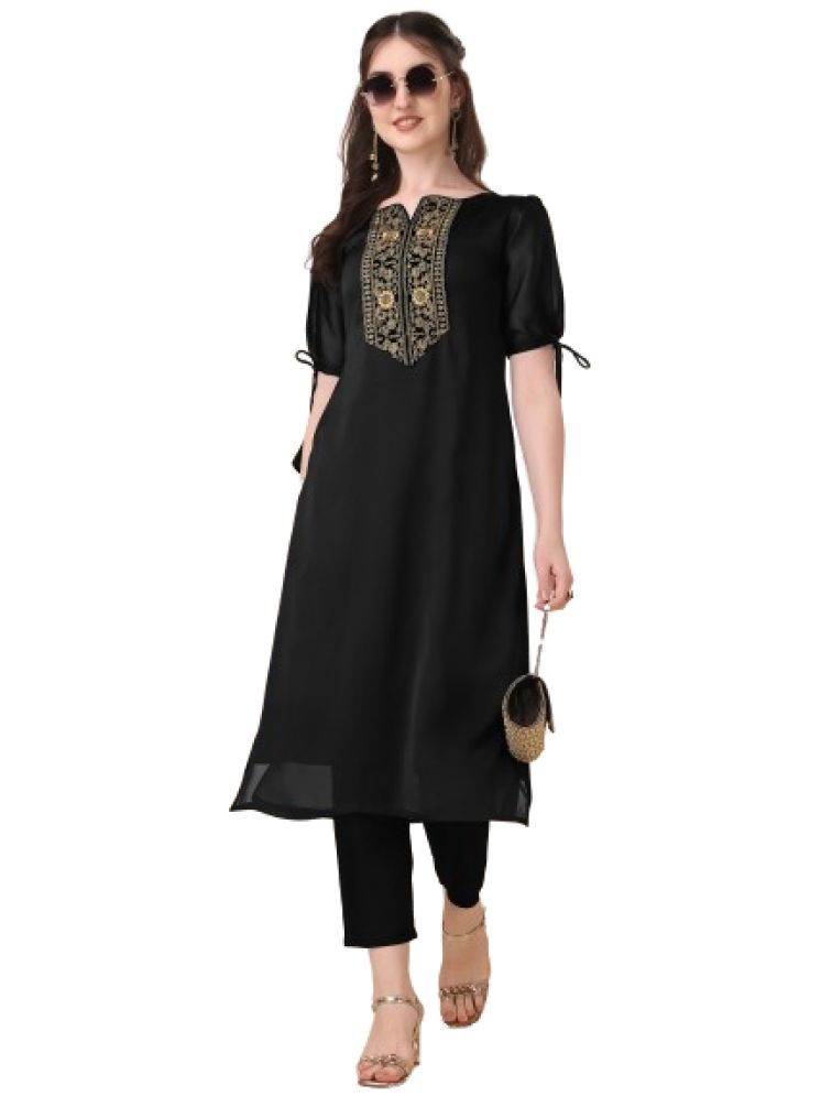     			GOROLY Pack of 1 Silk Blend Embroidered Flared Women's Kurti - ( Black )