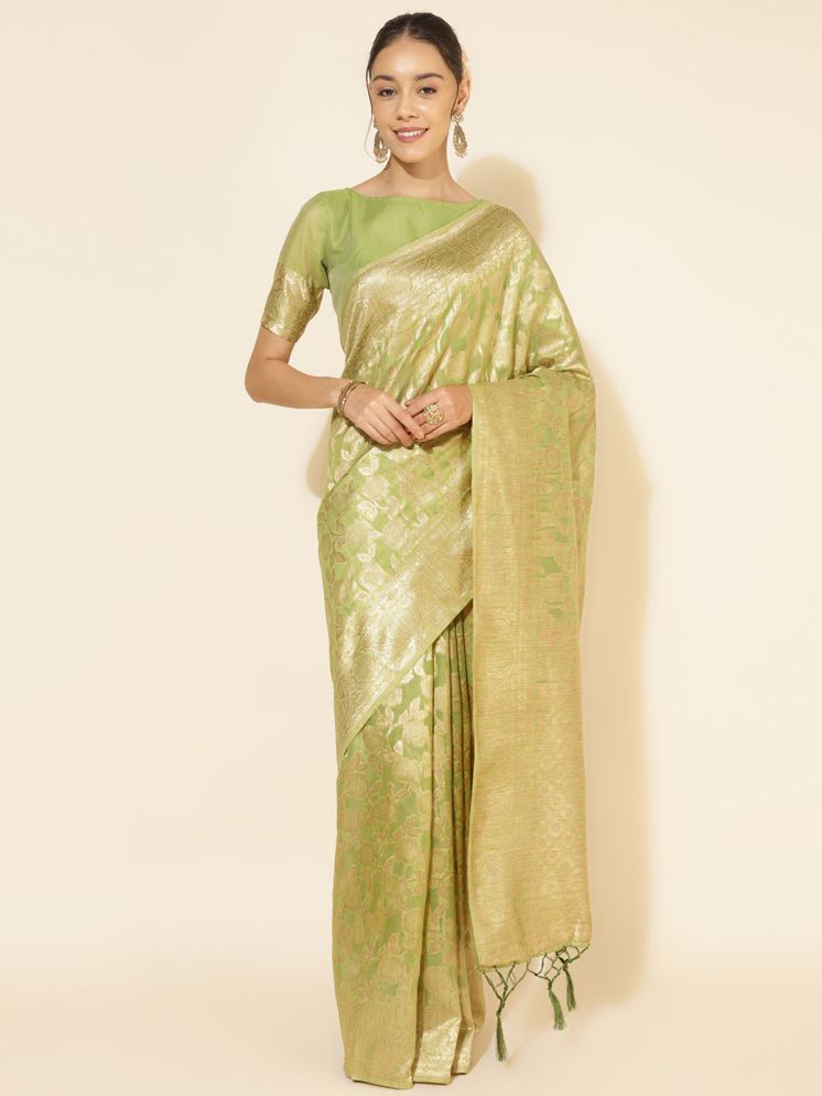     			Janasya Pack of 1 Chanderi Printed Saree With Blouse Piece ( Light Green )