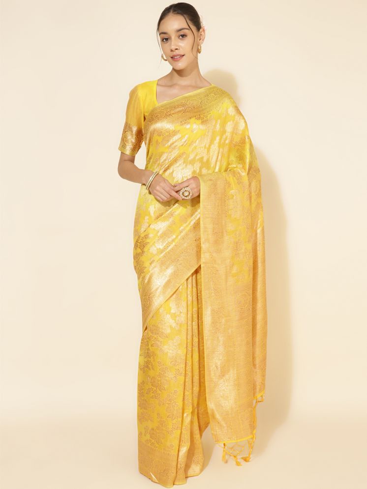     			Janasya Pack of 1 Chanderi Embellished Saree With Blouse Piece ( Yellow1 )