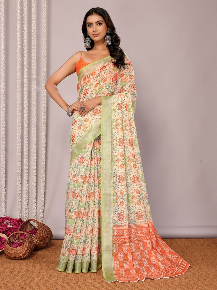     			Janasya Pack of 1 Cotton Blend Printed Saree With Blouse Piece ( Light Green )