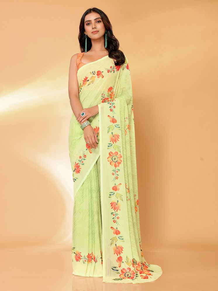     			Janasya Pack of 1 Georgette Printed Saree With Blouse Piece ( LightGreen )