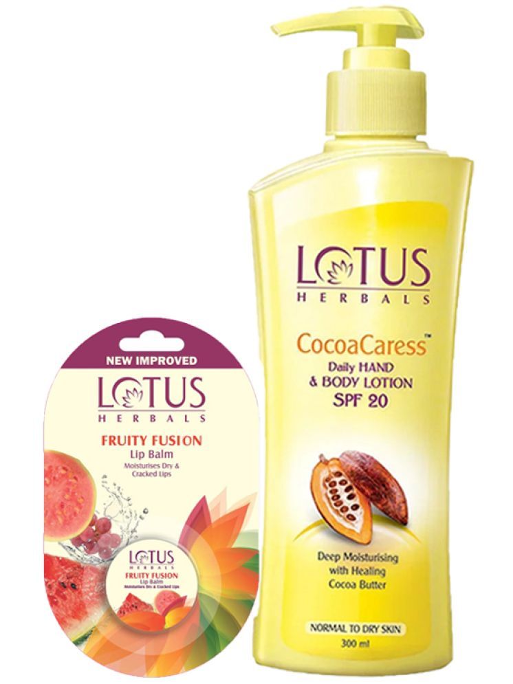     			Lotus Herbals Winter Kit Cocoacaress Body Lotion 250ml , Lip Balm-Fruity Fusion 5g (Pack of 2)