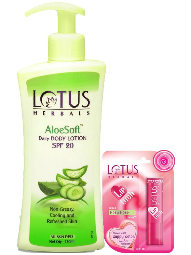     			Lotus Herbals Winter Kit Aloesoft Body Lotion 250ml , Lip Lush- Rosy Rose Blush 3.5g (Pack of 2)