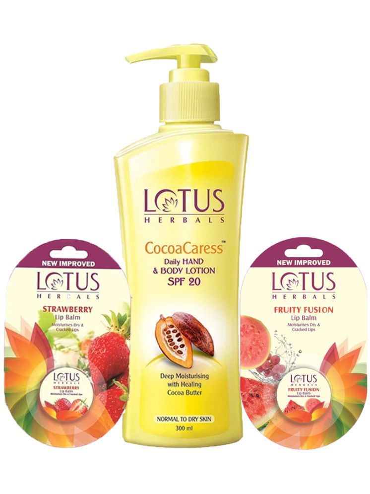     			Lotus Herbals Winter Kit Cocoacaress Body Lotion 250ml , Lip Balm Strawberry 5g , Fruity Fusion 5g (Pack of 3)