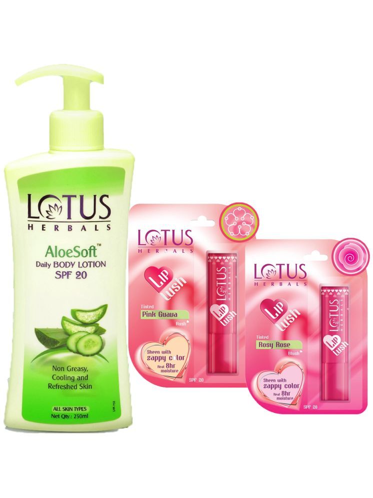     			Lotus Herbals Winter Aloesoft Body Lotion 250ml,Pink Guava Rush 3.5g ,Rosy Rose Blush 3.5g (Pack of 3)