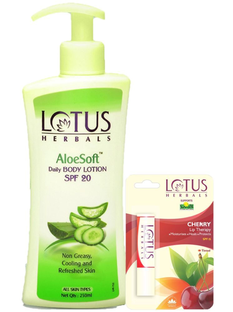     			Lotus Herbals Winter Kit Aloesoft Daily Body Lotion 250ml , Cherry Lip Therapy 3.5g (Pack of 2)