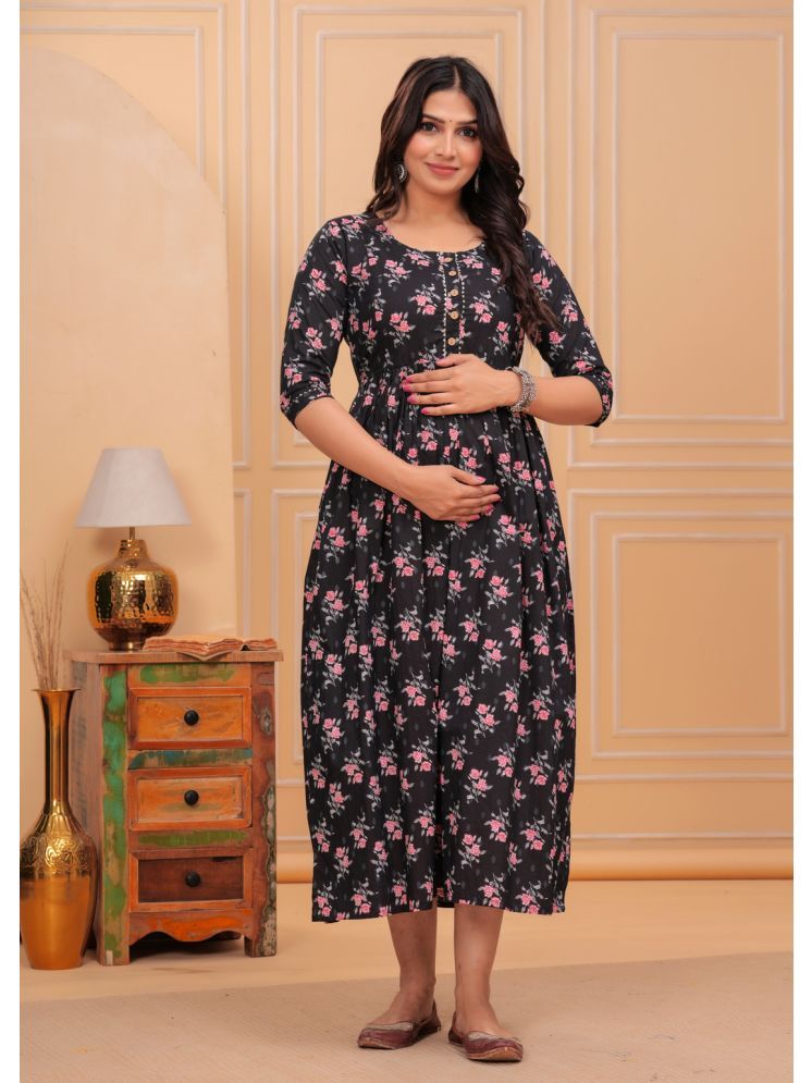     			Nitvan Black Cotton Maternity Kurta