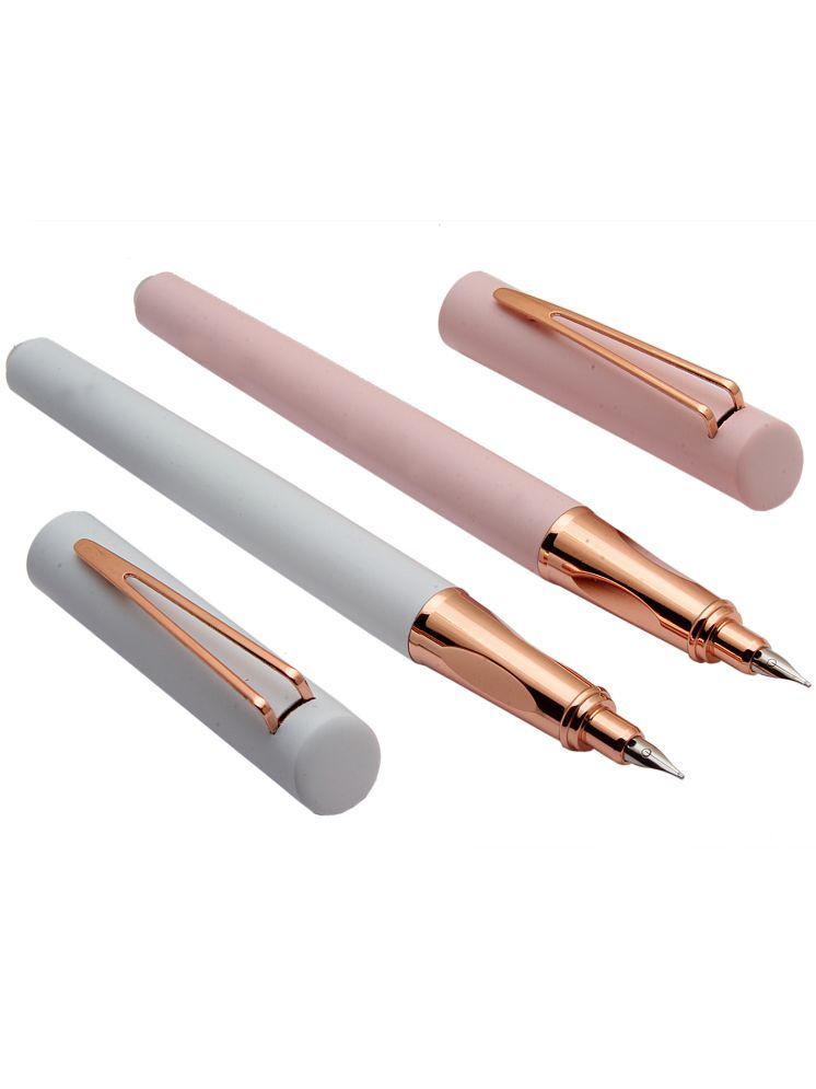     			Paili 5029 Pink & White Metal Body Fountain Pens Fine Nib Rose Gold Trims