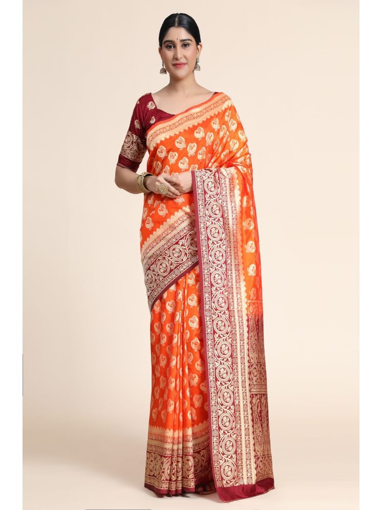     			fab woven Pack of 1 Banarasi Silk Woven Saree With Blouse Piece ( Rust )