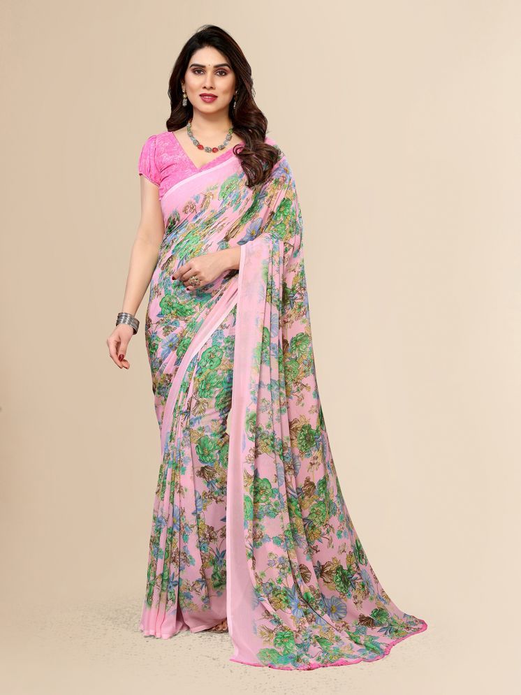     			ANAND SAREES Pack of 1 Georgette Printed Saree With Blouse Piece ( Pink )