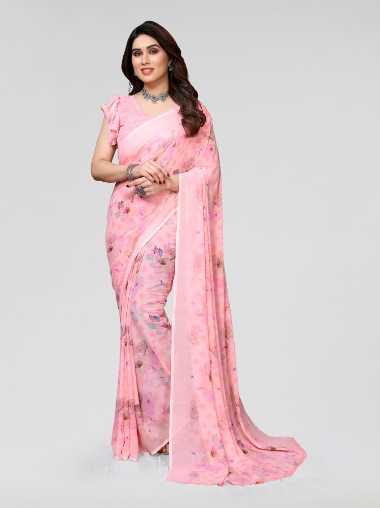     			ANAND SAREES Pack of 1 Georgette Printed Saree With Blouse Piece ( Pink )