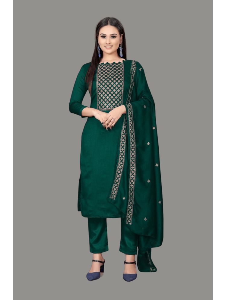     			Aika Unstitched Silk Embroidered Dress Material - Green ( Pack of 1 )