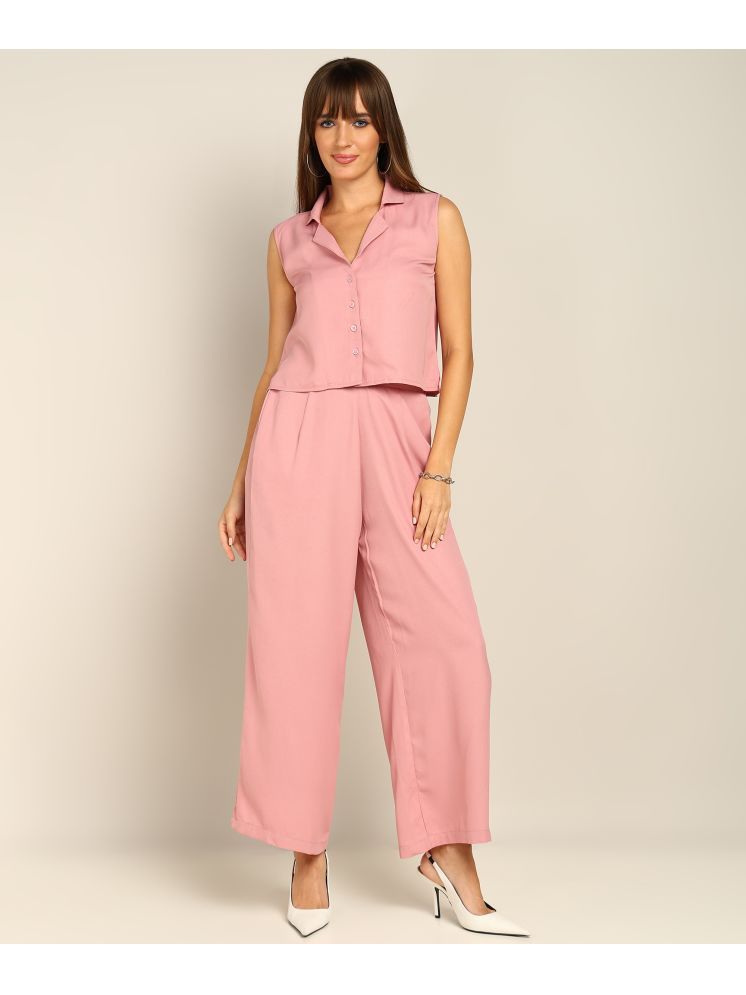     			Fashfun Pink Solid Pant Top Set