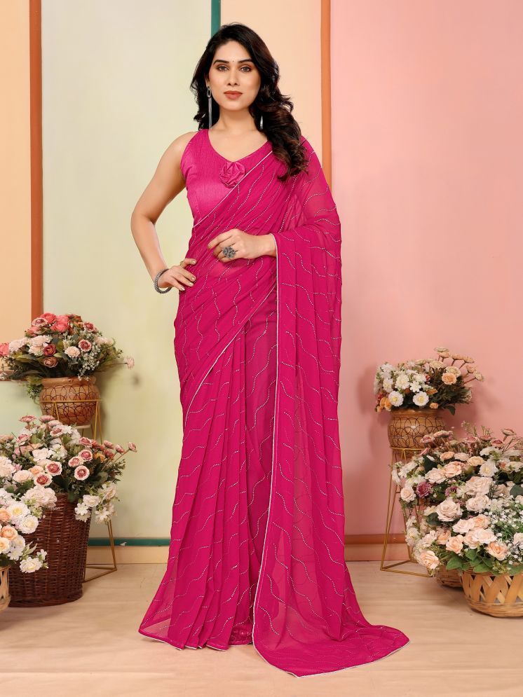     			Gazal Fashions Pack of 1 Georgette Embellished Saree With Blouse Piece ( Pink )