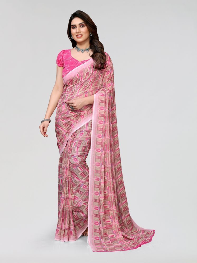     			Kashvi Sarees Pack of 1 Georgette Printed Saree With Blouse Piece ( Pink )