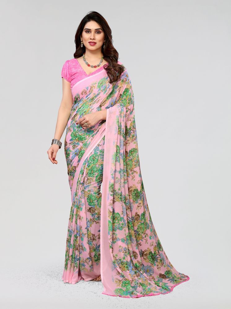     			Kashvi Sarees Pack of 1 Georgette Printed Saree With Blouse Piece ( Pink )