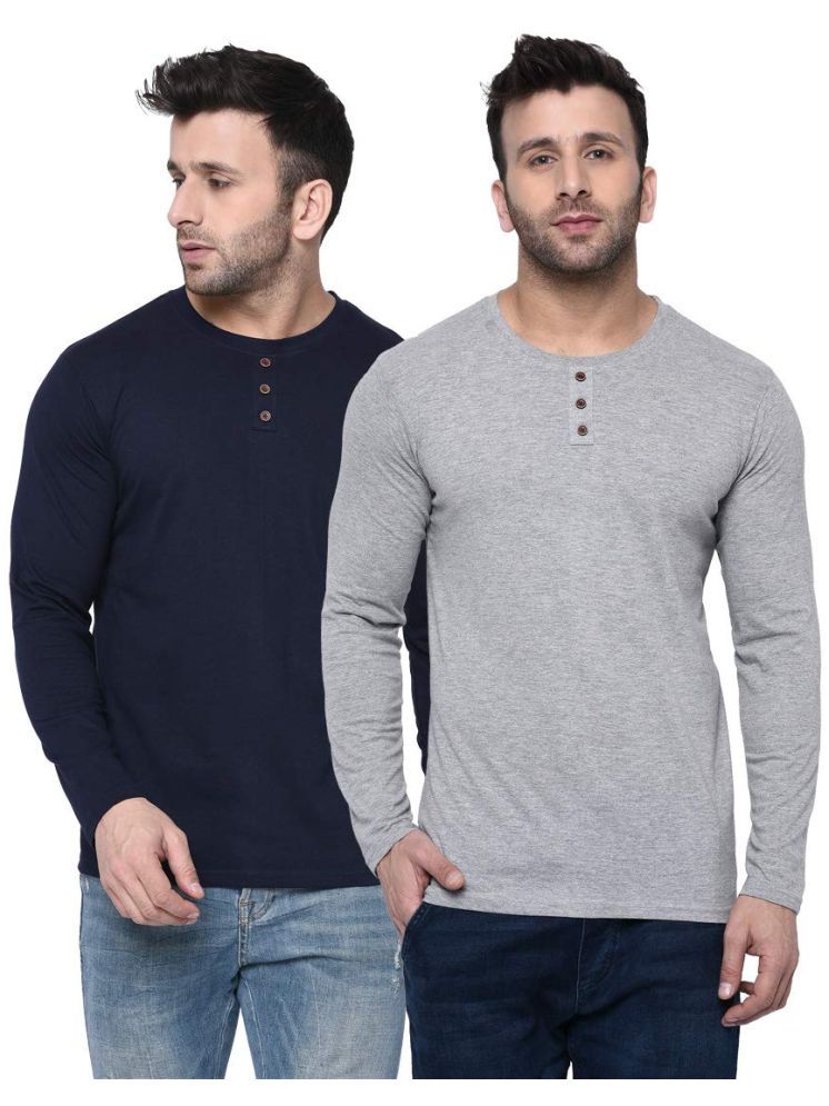     			LONDON HILLS Cotton Blend Regular Fit Solid Full Sleeves Men's Round T-Shirt - Navy ( Pack of 2 )