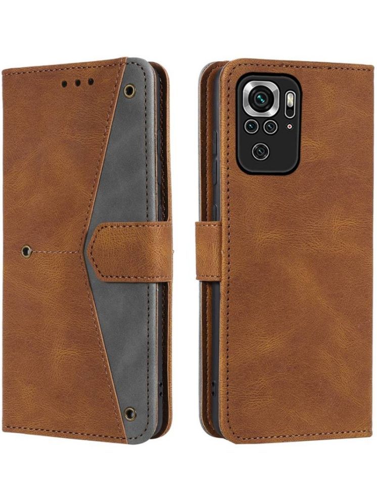     			Masque Brown Flip Cover Artificial Leather Compatible For Redmi Note 10 ( Pack of 1 )