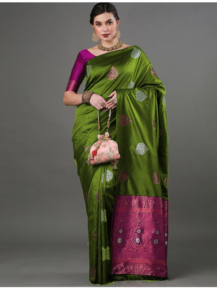     			SAREEKART FAB Pack of 1 Banarasi Silk Embellished Saree With Blouse Piece ( LightGreen )