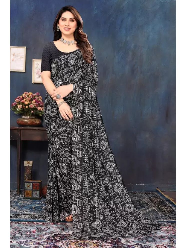     			Saadhvi Pack of 1 Georgette Printed Saree With Blouse Piece ( Black )