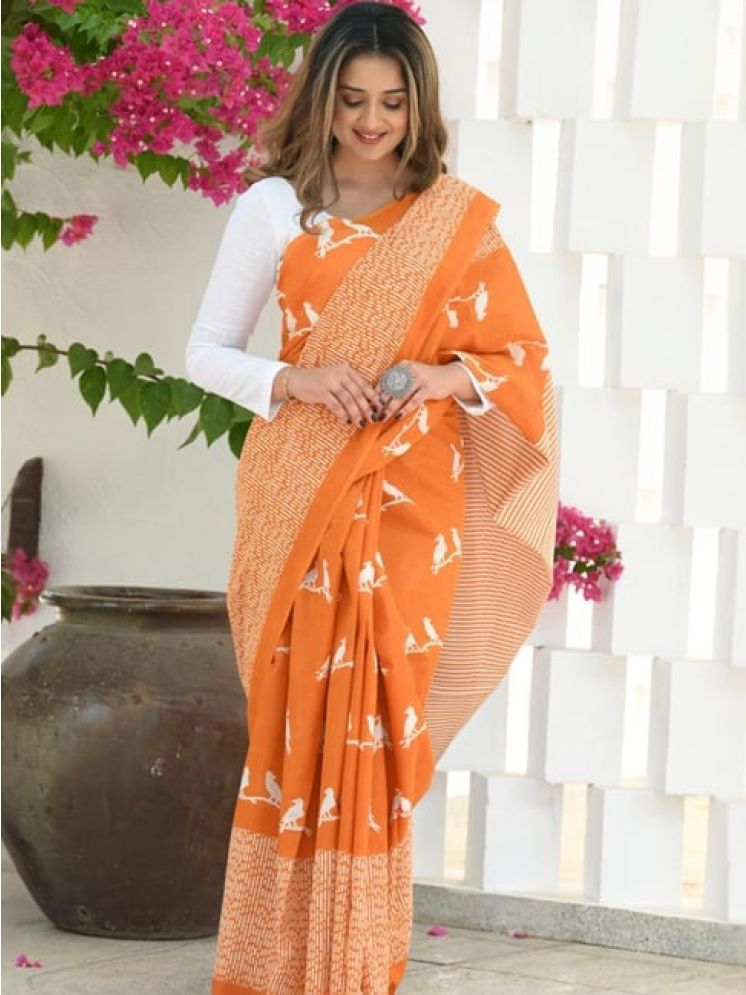     			Vividvibe Pack of 1 Banarasi Silk Printed Saree With Blouse Piece ( Orange )