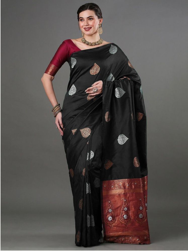     			Vividvibe Pack of 1 Banarasi Silk Embellished Saree With Blouse Piece ( Black )