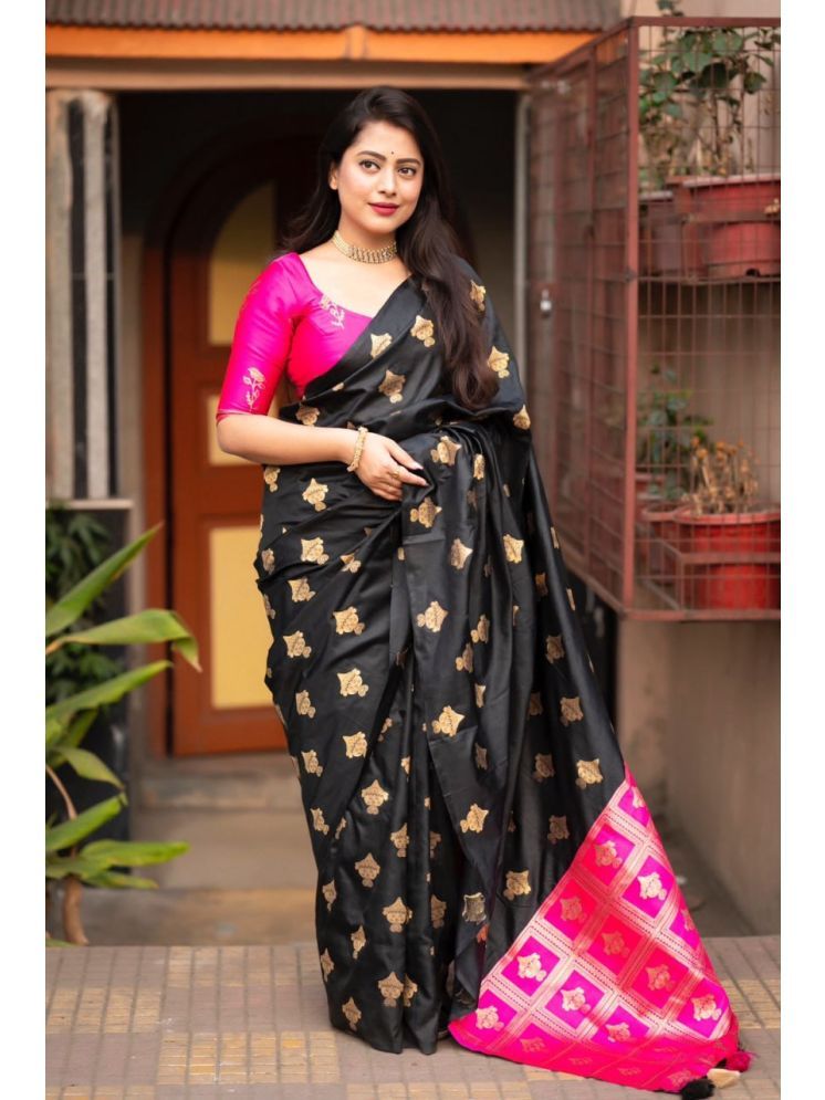     			Vividvibe Pack of 1 Banarasi Silk Printed Saree With Blouse Piece ( Pink )