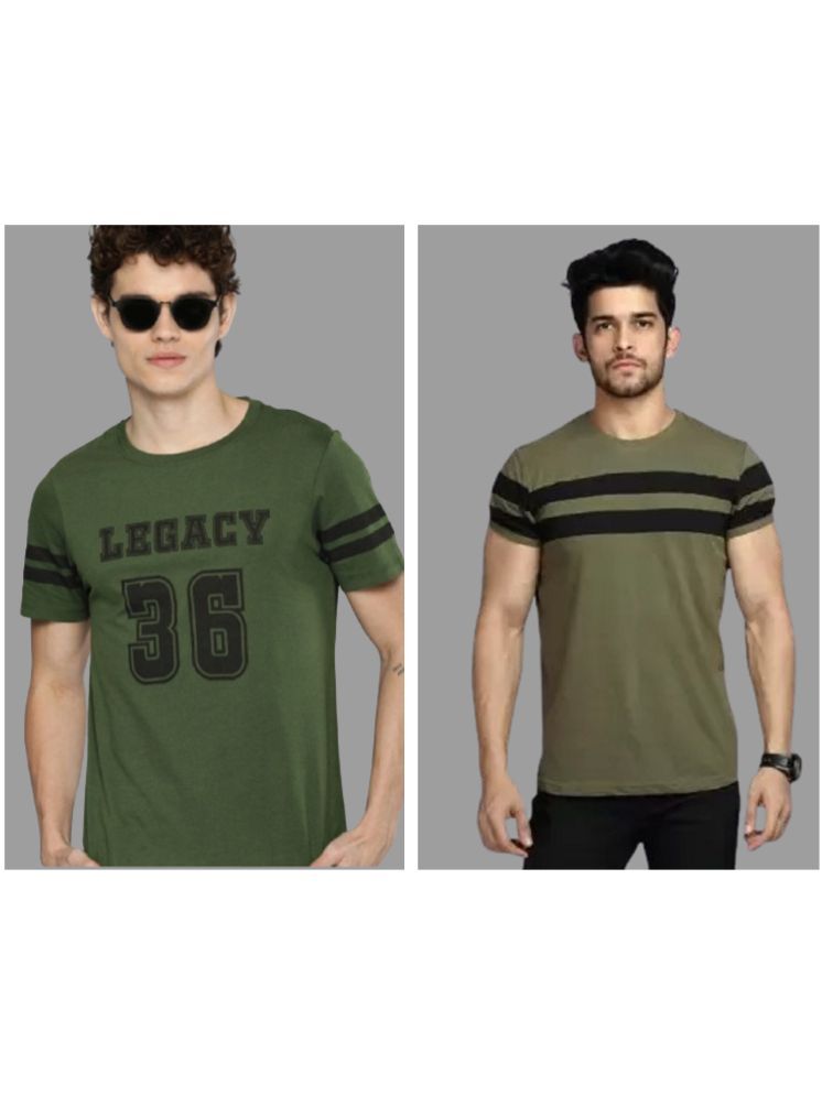     			attitude start of fashion Polyester Regular Fit Printed Half Sleeves Men's Round T-Shirt - Olive ( Pack of 2 )