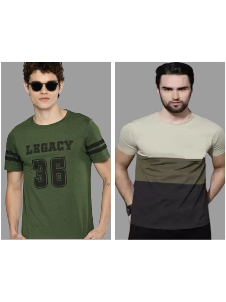     			attitude start of fashion Polyester Regular Fit Printed Half Sleeves Men's Round T-Shirt - Olive ( Pack of 2 )