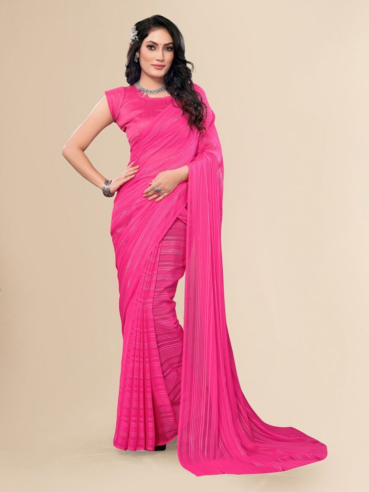     			ANAND SAREES Pack of 1 Satin Striped Saree With Blouse Piece ( Pink )