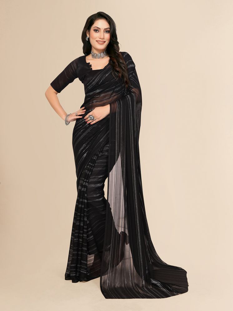     			ANAND SAREES Pack of 1 Satin Striped Saree With Blouse Piece ( Black )