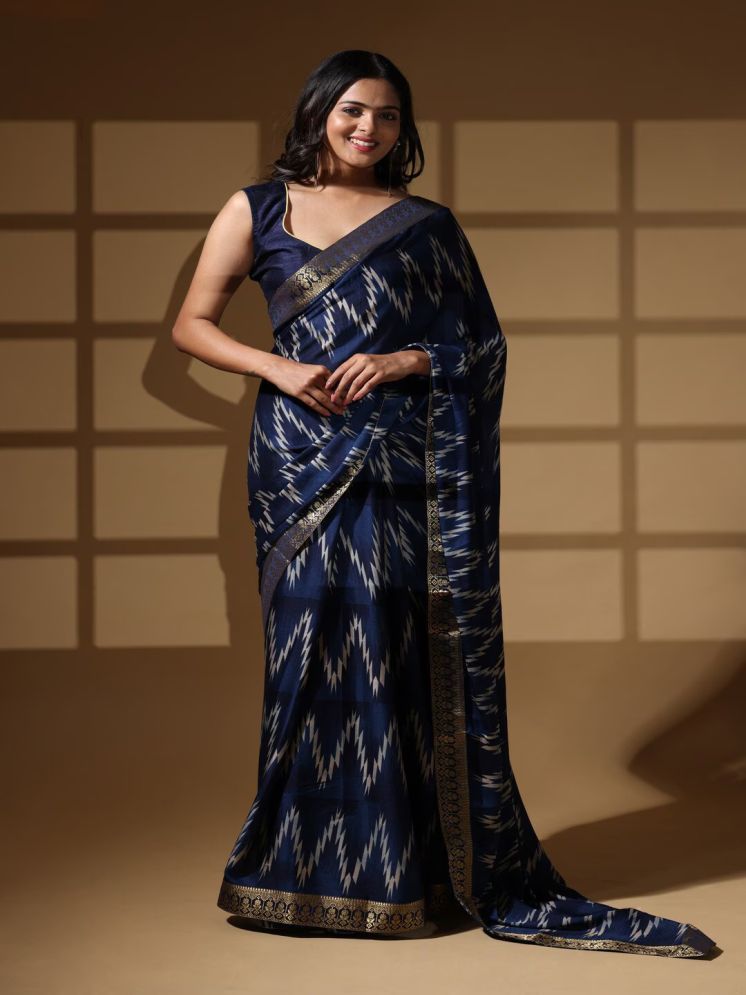     			BLEESBURY Pack of 1 Chiffon Striped Saree With Blouse Piece ( Blue )