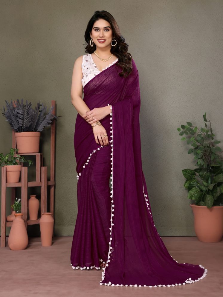     			BLEESBURY Pack of 1 Chiffon Striped Saree With Blouse Piece ( Purple )