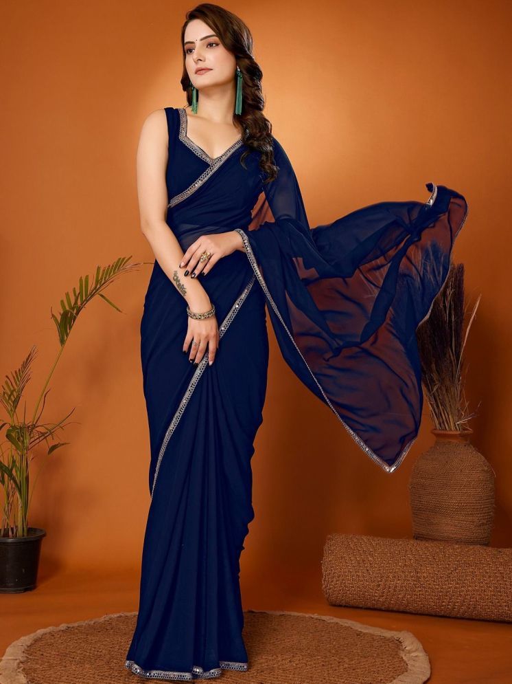     			BLEESBURY Pack of 1 Georgette Solid Saree With Blouse Piece ( Blue )