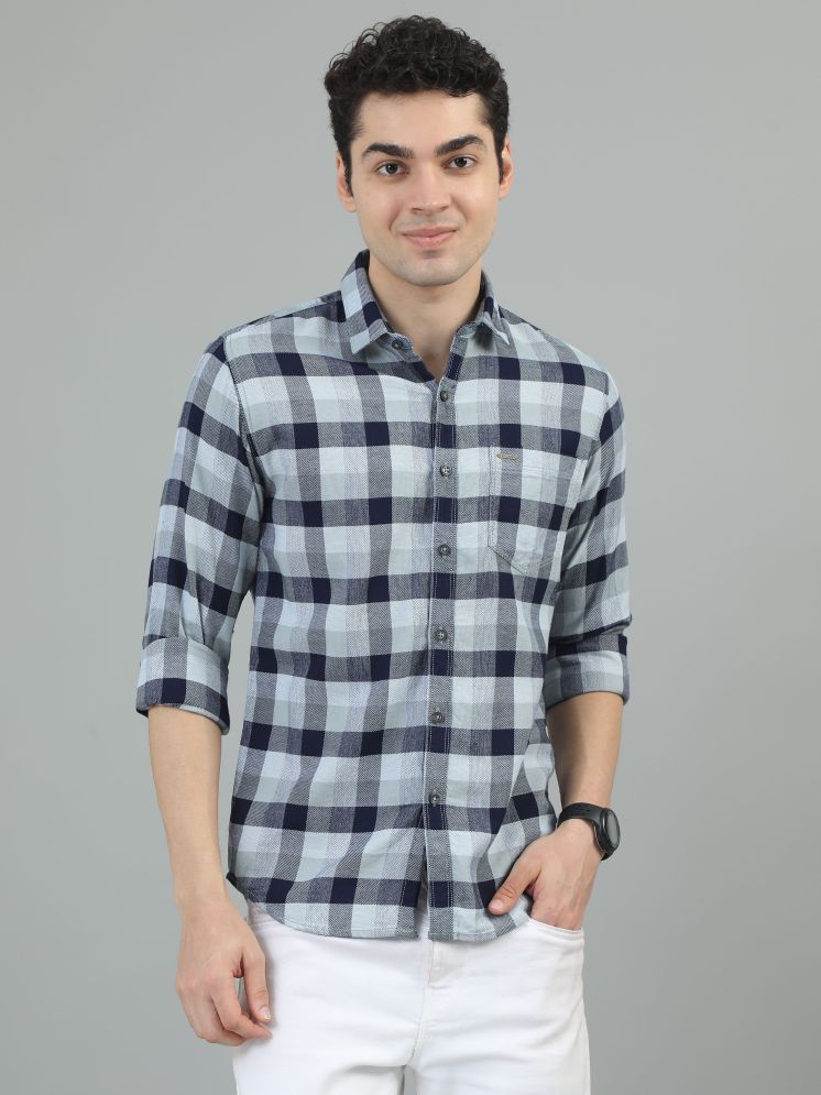     			Cool Colors 100% Cotton Slim Fit Checks Full Sleeves Men's Casual Shirt - Navy ( Pack of 1 )