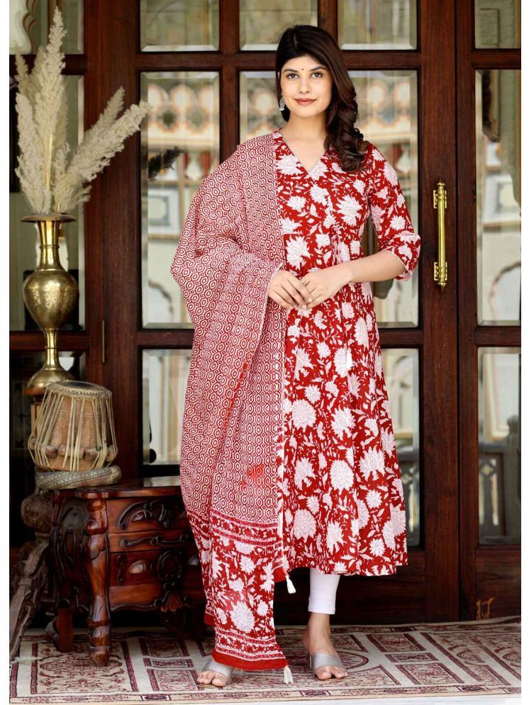     			Doriyaan Pack of 1 Cotton Printed Flared Women's Kurti - ( Red )