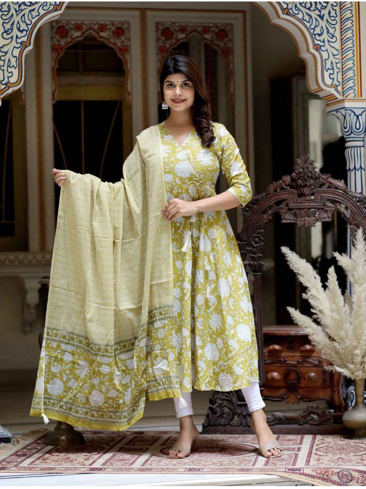     			Doriyaan Pack of 1 Cotton Printed Flared Women's Kurti - ( Yellow )